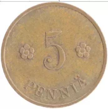 Монета 5 пенни Финляндии 1937 года Медь