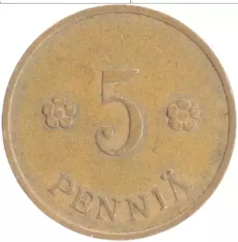 Монета 5 пенни Финляндии 1937 года Медь