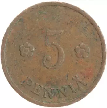 Монета 5 пенни Финляндии 1938 года Медь Герб