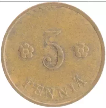 Монета 5 пенни Финляндии 1938 года Медь