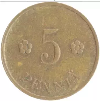 Монета 5 пенни Финляндии 1939 года Медь