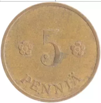 Монета 5 пенни Финляндии 1939 года Медь