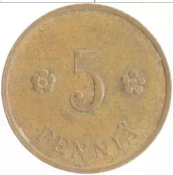 Монета 5 пенни Финляндии 1939 года Медь