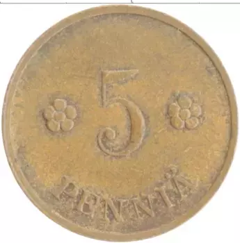 Монета 5 пенни Финляндии 1939 года Медь