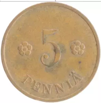 Монета 5 пенни Финляндии 1939 года Медь