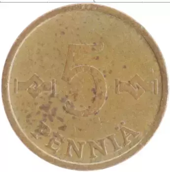 Монета 5 пенни Финляндии 1971 года Медь