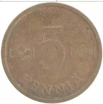 Монета 5 пенни Финляндии 1974 года Бронза
