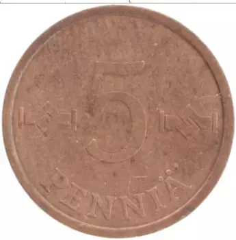 Монета 5 пенни Финляндии 1975 года Бронза