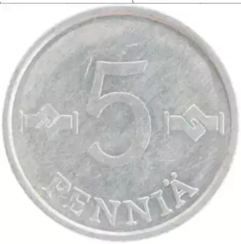 Монета 5 пенни Финляндии 1977 года Алюминий