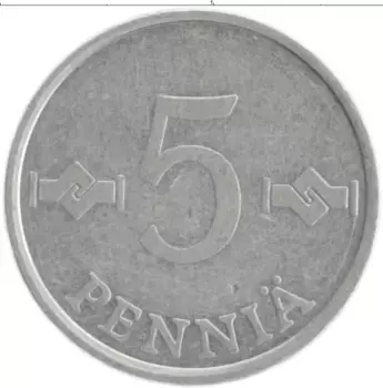 Монета 5 пенни Финляндии 1988 года Алюминий