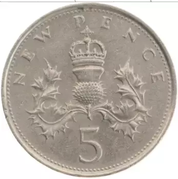 Монета 5 пенсов Англии 1978 года Медно-никель