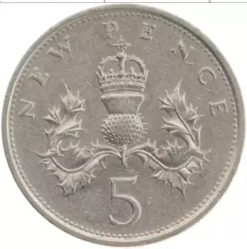 Монета 5 пенсов Англии 1979 года Медно-никель