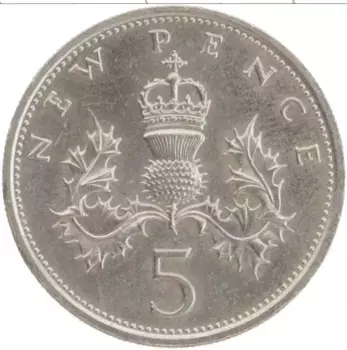Монета 5 пенсов Англии 1980 года Медно-никель Елизавета II