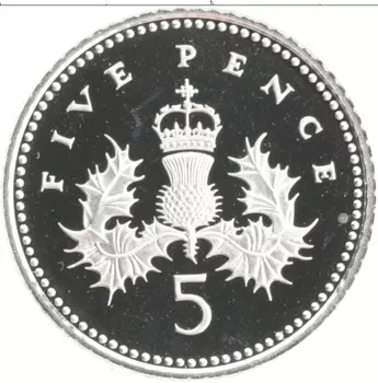 Монета 5 пенсов Англии 1990 года Серебро Елизавета II