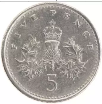 Монета 5 пенсов Англии 1991 года Медно-никель