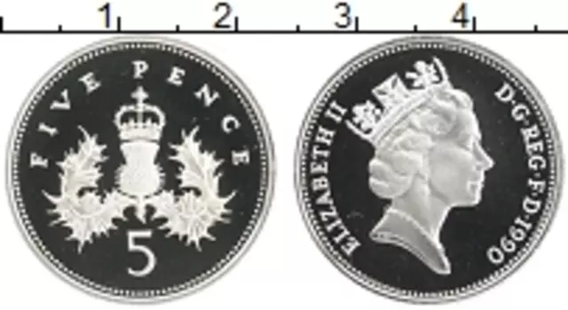 Монета 5 пенсов Гибралтара 1990 года Серебро Елизавета II