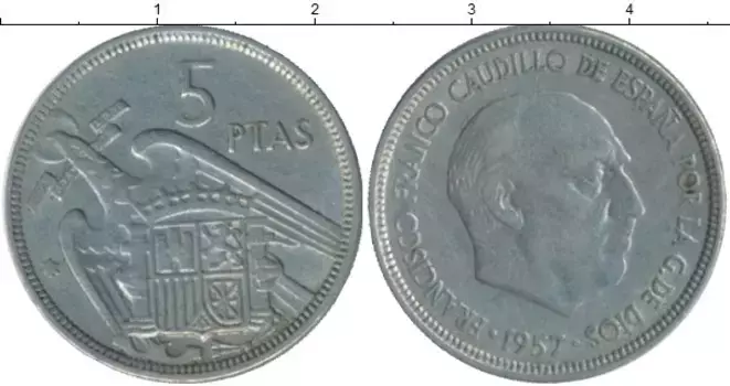 Монета 5 песет Испании 1957 года Медно-никель Франко