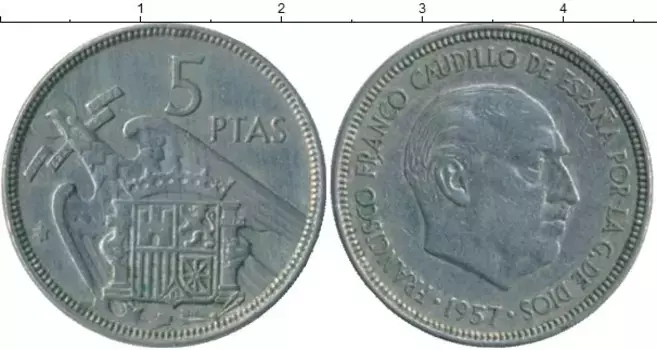 Монета 5 песет Испании 1957 года Медно-никель Франсиско Франко