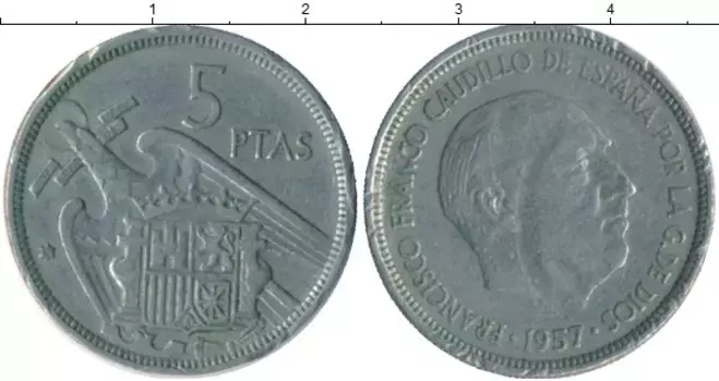 Монета 5 песет Испании 1957 года Медно-никель Франко