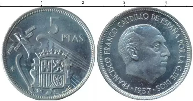 Монета 5 песет Испании 1957 года Медно-никель Франко