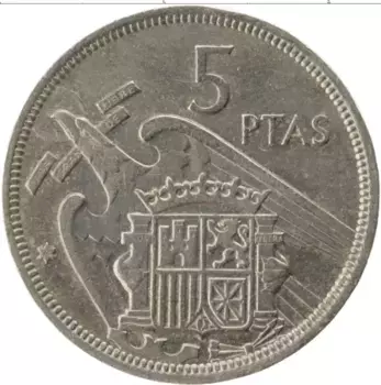 Монета 5 песет Испании 1957 года Медно-никель Франсиско Франко