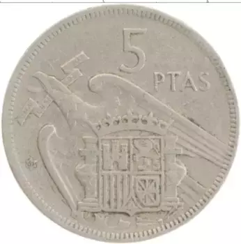 Монета 5 песет Испании 1957 года Медно-никель Франциско Франко