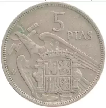 Монета 5 песет Испании 1957 года Медно-никель Франциско Франко