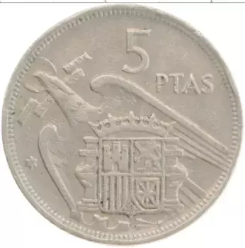 Монета 5 песет Испании 1957 года Медно-никель Франциско Франко