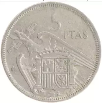 Монета 5 песет Испании 1957 года Медно-никель Франциско Франко