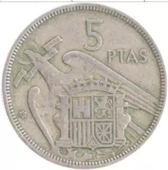 Монета 5 песет Испании 1957 года Медно-никель Франсиско Франко