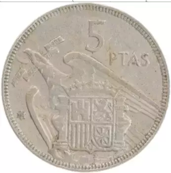 Монета 5 песет Испании 1957 года Медно-никель Франциско Франко