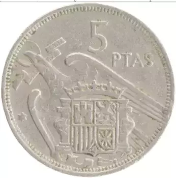 Монета 5 песет Испании 1957 года Медно-никель Франсиско Франко