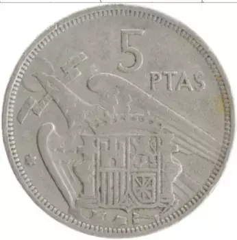 Монета 5 песет Испании 1957 года Медно-никель Франсиско Франко