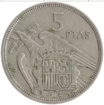 Монета 5 песет Испании 1957 года Медно-никель Франсиско Франко