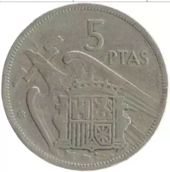 Монета 5 песет Испании 1957 года Медно-никель Франциско Франко