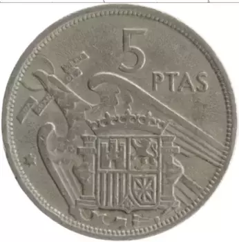 Монета 5 песет Испании 1957 года Медно-никель Франциско Франко