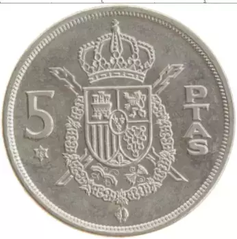 Монета 5 песет Испании 1975 года Медно-никель Хуан Карлос I