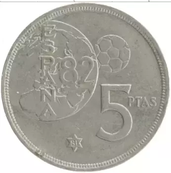 Монета 5 песет Испании 1980 года Медно-никель Чемпионат мира по футболу в Испании