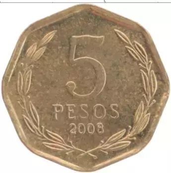 Монета 5 песо Чили 2008 года Латунь Хиггенс