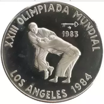Монета 5 песо Кубы 1983 года Серебро XXIII Олимпийские игры в Лос-Анжелесе 1984