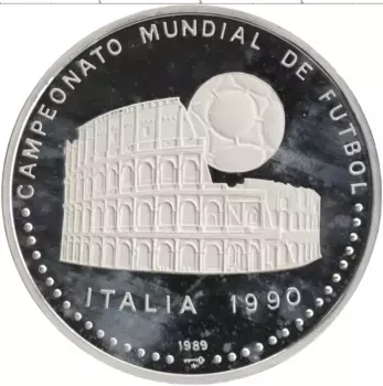 Монета 5 песо Кубы 1989 года Серебро Чемпионат Мира по футболу в Италии
