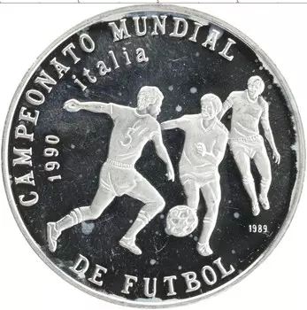 Монета 5 песо Кубы 1989 года Серебро Чемпионат мира по футболу 90