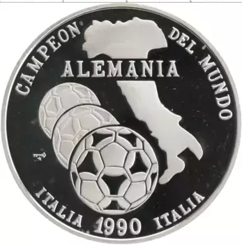Монета 5 песо Кубы 1990 года Серебро Чемпионат Мира по футболу в Италии