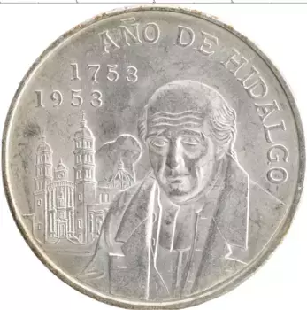 Монета 5 песо Мексики 1953 года Серебро 200 лет со дня рождения Хидальго
