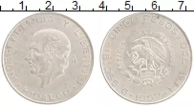 Монета 5 песо Мексики 1957 года Серебро Мигель Идальго