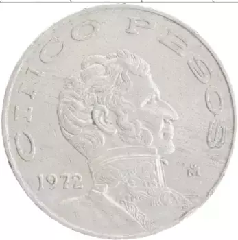 Монета 5 песо Мексики 1972 года Медно-никель Висенте Герреро