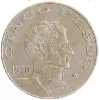 Монета 5 песо Мексики 1976 года Медно-никель Висенте Герреро