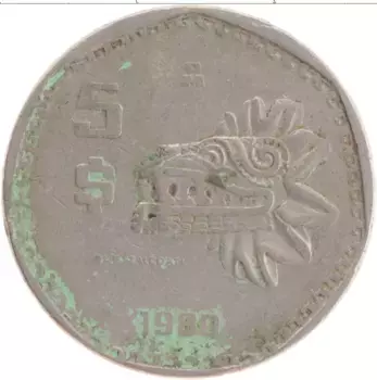 Монета 5 песо Мексики 1980 года Медно-никель