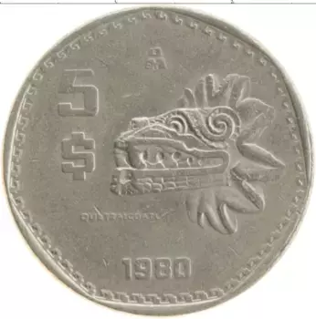 Монета 5 песо Мексики 1980 года Медно-никель