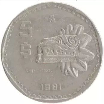 Монета 5 песо Мексики 1981 года Медно-никель